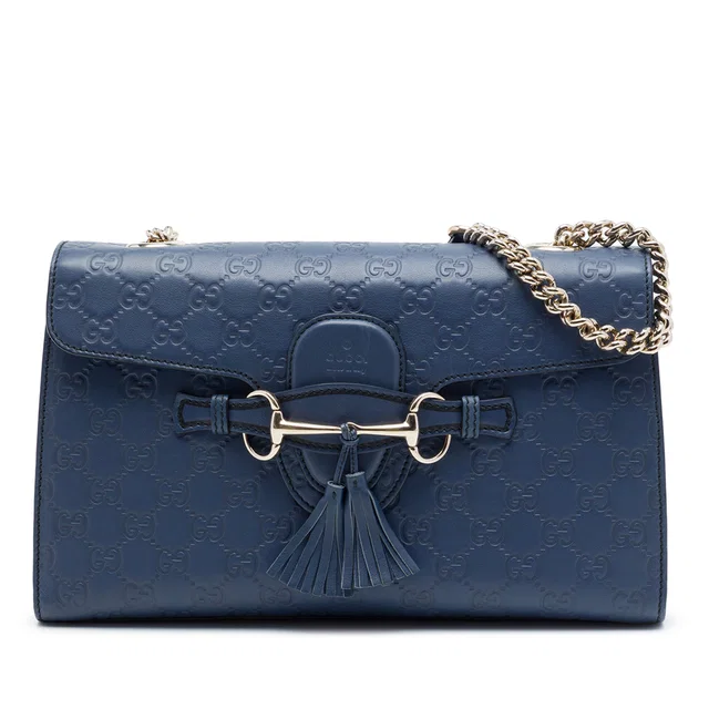 Blue Gucci Medium Guccissima Emily Shoulder Bag in Blue Leather from Designer Revival, photo 1 of 1