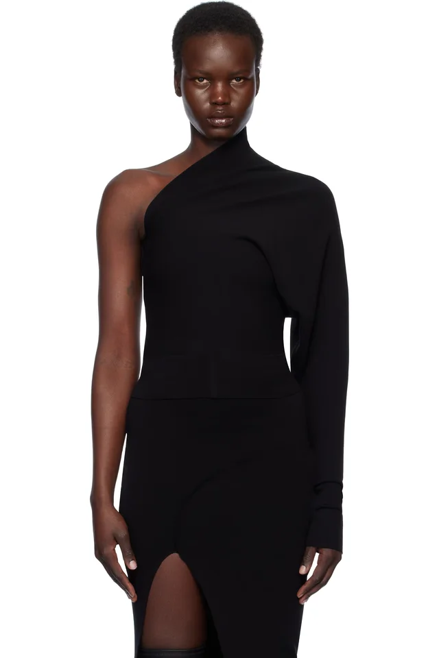 Rick Owens Black Hollywood One Shoulder Top, image 1 of 1 from SSENSE