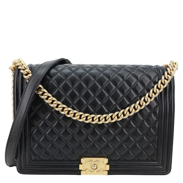 Chanel Boy Flap Large Quilted Leather Crossbody Bag Black in Black Leather from Dallas Designer Handbags