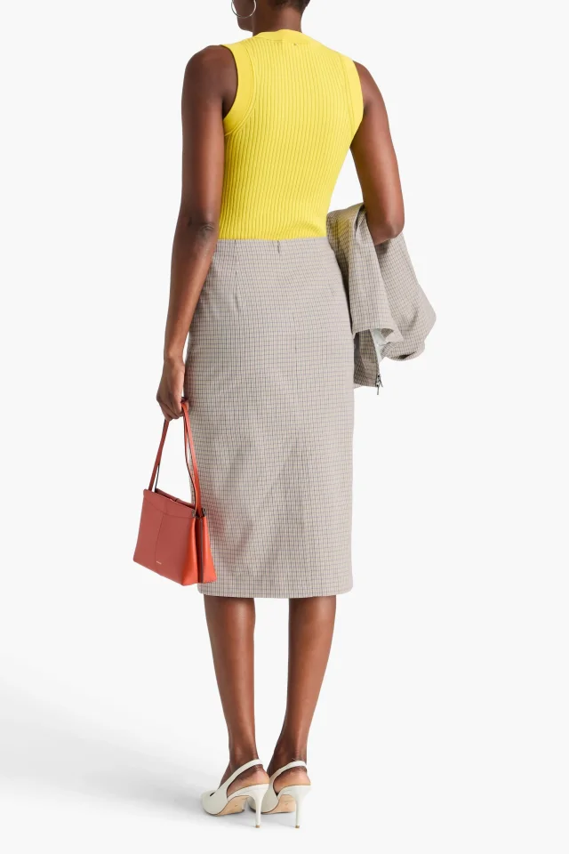 Vince Checked Cotton-Blend Twill Pencil Skirt in Grey, photo 3 of 4 from THE OUTNET