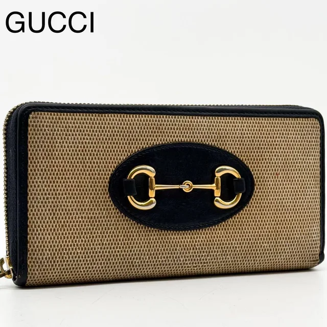 Gucci 1955 Horsebit Round Wallet Canvas Beige in Beige Canvas from The Reluxe