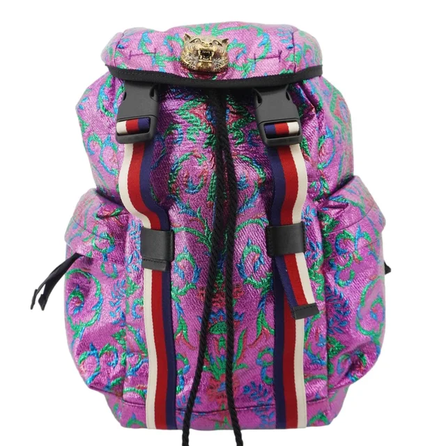 Gucci Double Buckle Small Brocade Web Backpack Multicolor 466467 in Multicolor from Dallas Designer Handbags