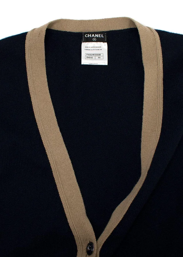 Chanel Contrast Trim Navy Cashmere Longline Cardigan in Navy Cashmere from HEWI, photo 2 of 2