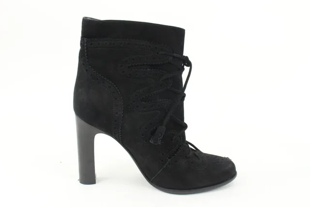 Hermès Size 35.5 Black Suede Perforated Wingtip Booties in Black Suede from Bagriculture