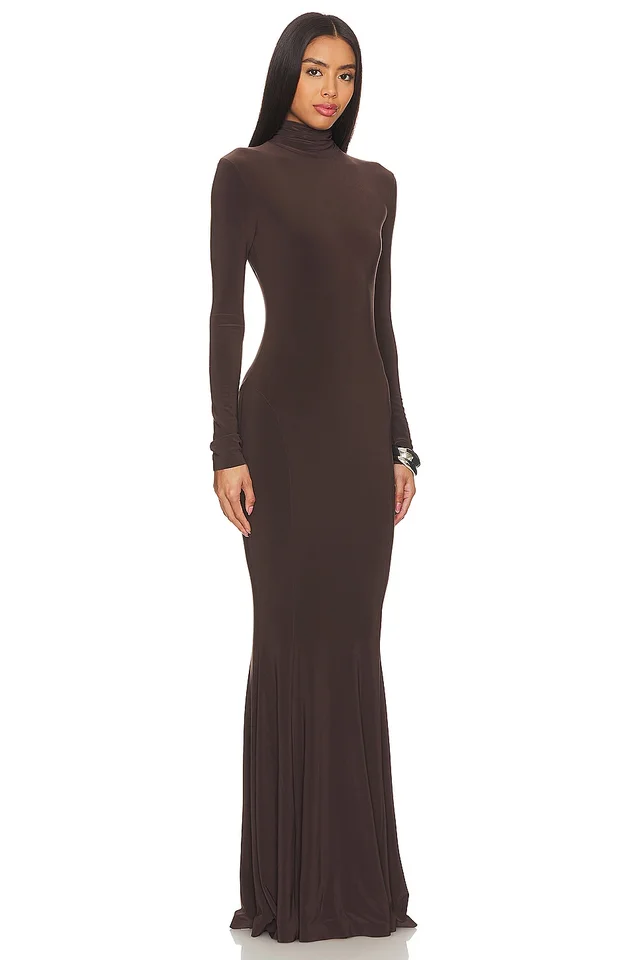 Norma Kamali x REVOLVE Fishtail Gown in Chocolate, photo 2 of 3 from REVOLVE (Canada)