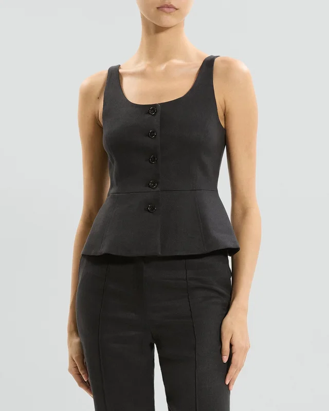 Theory Peplum Vest in Linen-Viscose in BLACK, photo 9 of 12 from Theory