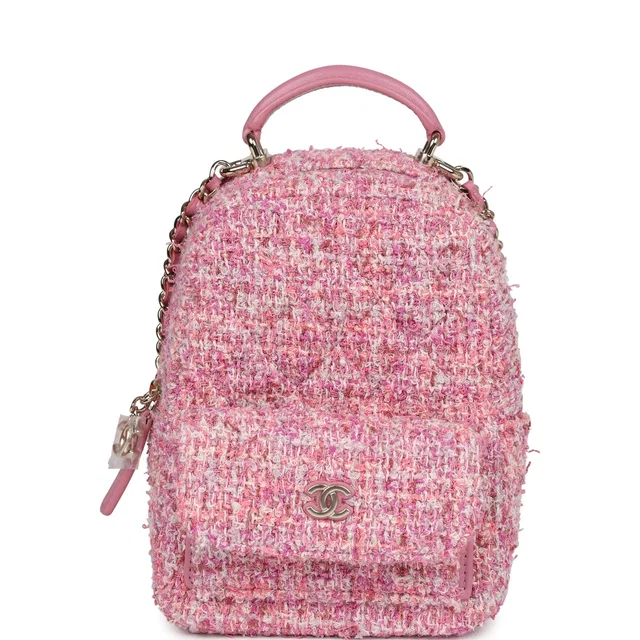 Chanel Mini Phone Holder Backpack in Pink Tweed from Madison Avenue Couture