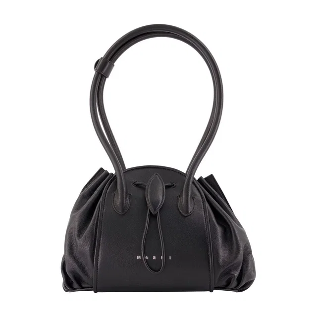Marni Gathered Calfskin Shoulder Bag — Black in Black Calfskin from HEWI