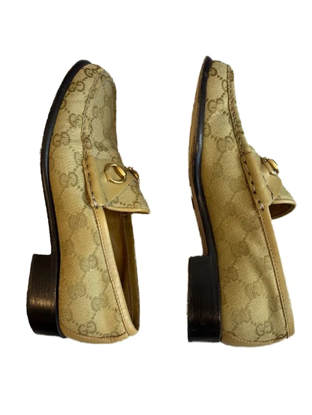 Gucci Logo Canvas- leather Horsebit loafers Size 4 in Beige Cotton from Oxfam Online Shop, photo 5 of 7