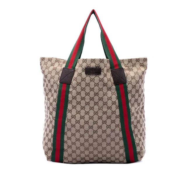 Beige Gucci GG Canvas Web Tote in Beige Canvas from Designer Revival
