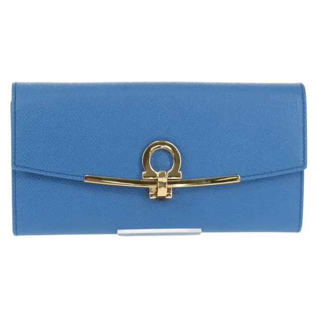 Ferragamo Gancini Flap Continental Leather Blue Accessory in Blue Leather from HEWI