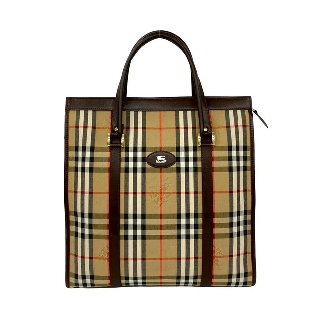 Burberry Check Canvas Leather Tote Bag in Canvas from LuxUness