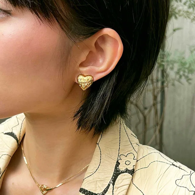 Givenchy Logo Heart Motif Earrings Gold in Gold from VINTAGE QOO TOKYO
