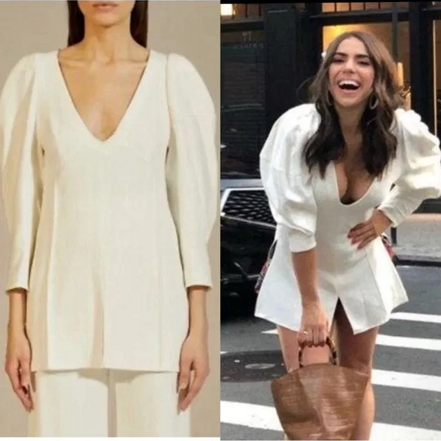 Khaite Jenny White Woven Puff Shoulder Long Sleeve Top Long Shirt Large in white Woven leather from Poshmark