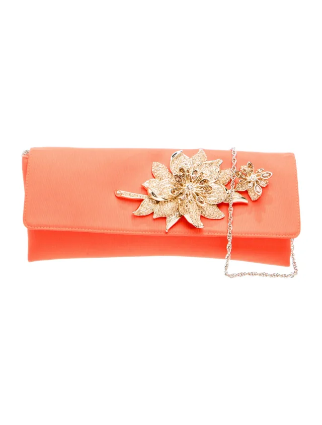 Judith Leiber Satin Clutch in orange Satin from The RealReal
