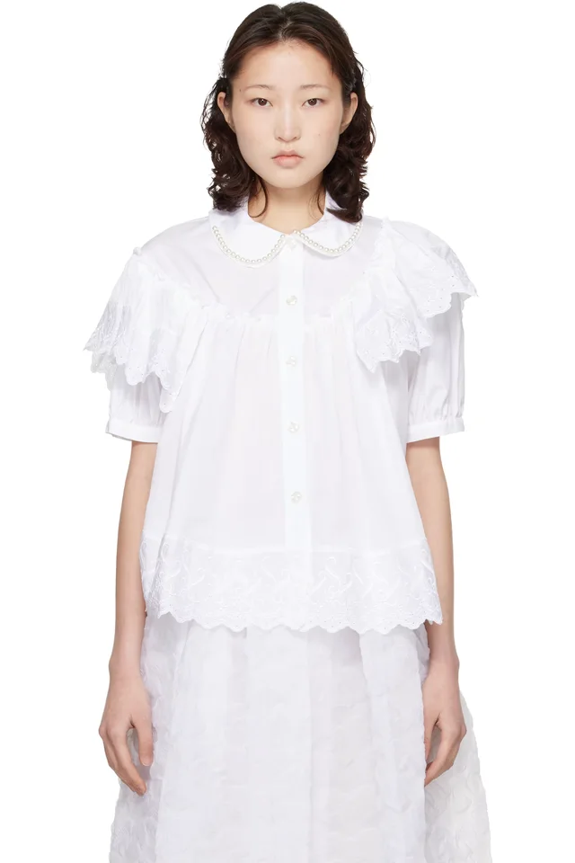 Simone Rocha White Cropped Puff Sleeve Ruffle Frill Shirt from SSENSE, photo 1 of 1