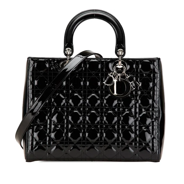 Black Dior Large Patent Cannage Lady Dior Satchel in Black Patent leather from Designer Revival, photo 1 of 1