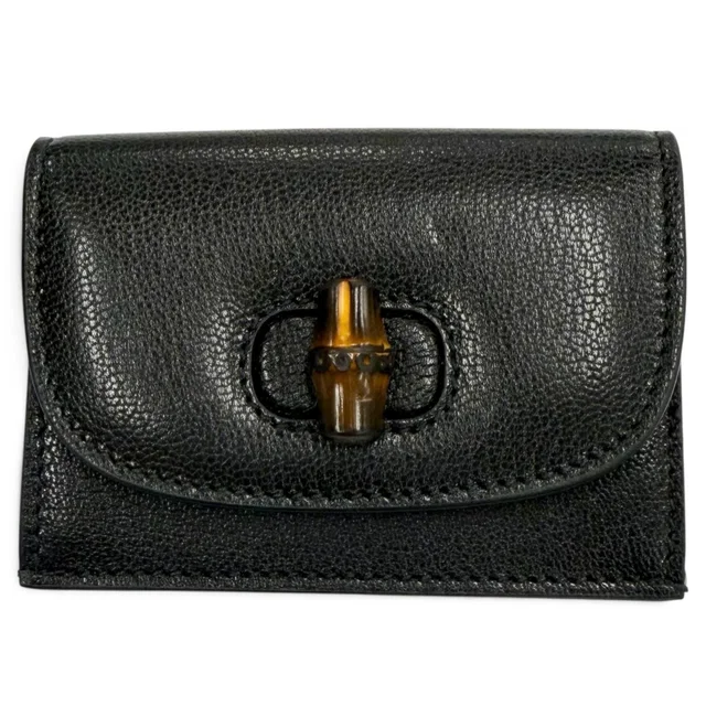 Gucci Leather Bamboo Business Card Case Black in Black Leather from The Reluxe