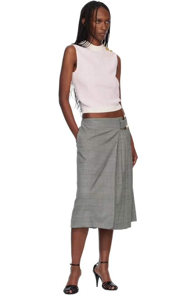 BALMAIN Pink Tweed Button Crop Tank Top, photo 4 of 4 from SSENSE