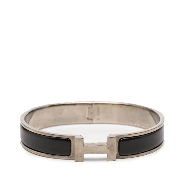 Black Hermès Narrow Enamel Clic H Bracelet PM in Black from Designer Revival