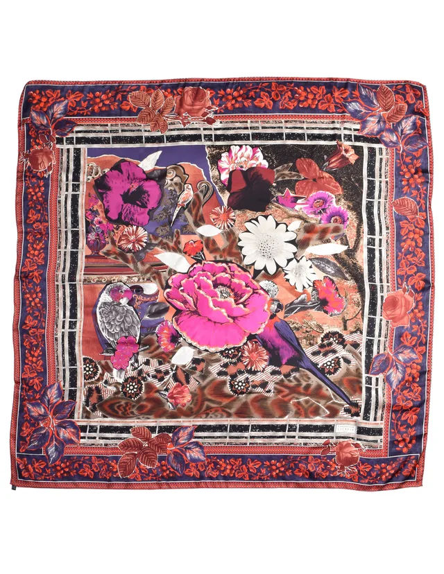 Christian Lacroix Vintage Multicolor Floral Bird Collage Print Oversized Silk Scarf in Multicolor Silk from Amarcord Vintage Fashion