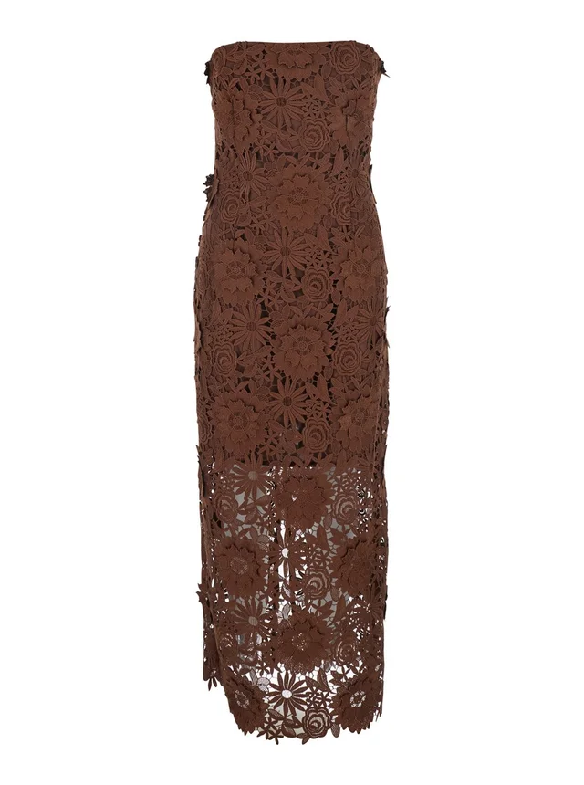 ROTATE Brown Midi Dress with All-Over Floral Embroidery and Off Shoulder Design in Tech Fabric for Women in Brown 100% Polyester, photo 2 of 6 from Gaudenzi Boutique