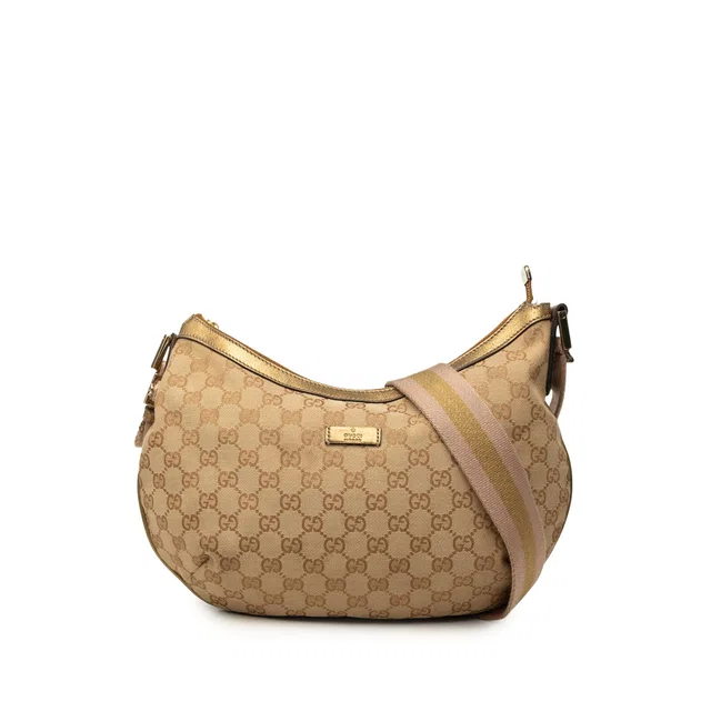 Beige Gucci GG Canvas Web Crossbody in Beige Canvas from Designer Revival