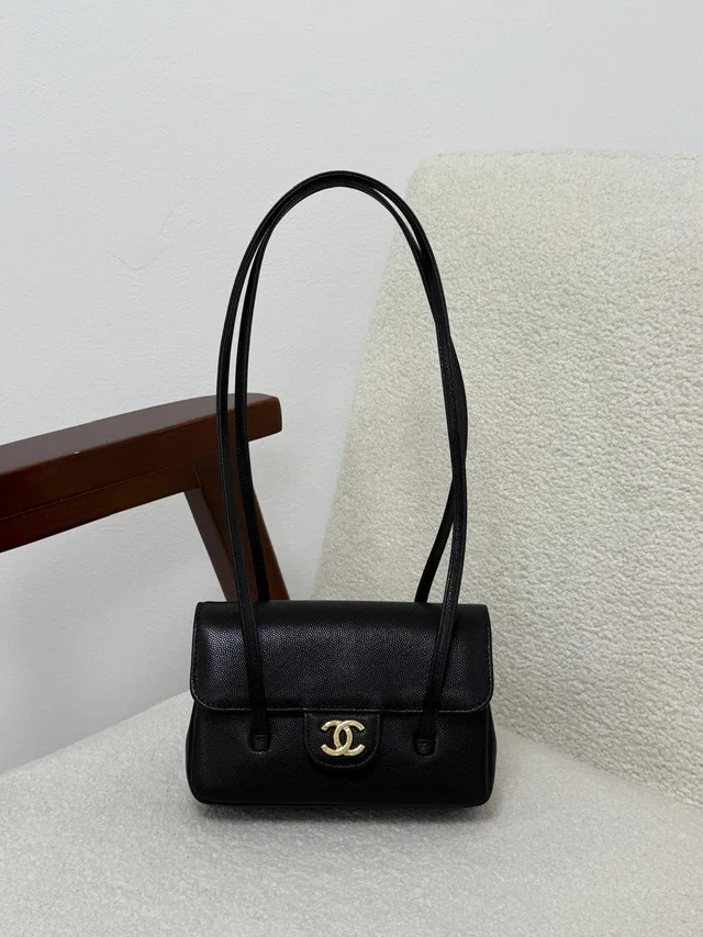 LONDON LOCATED* CHANEL 26 MINI FLAP BAG BLACK Grained Shiny Calfskin with Gold-Tone Metal in Black Calfskin from Luxury Promise