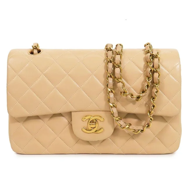 Chanel Chain Beige Gold Lambskin Quilted 23 Double Flap Shoulder Bag Vintage in Beige Lambskin from The Reluxe