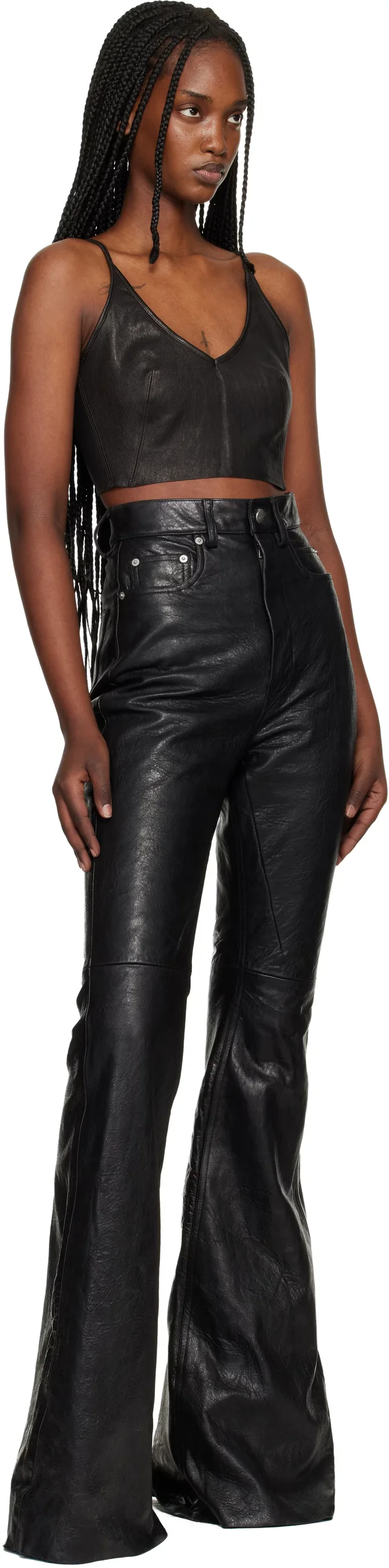 Rick Owens Black Temple Stretch Lamb Leather Top, photo 4 of 4 from SSENSE