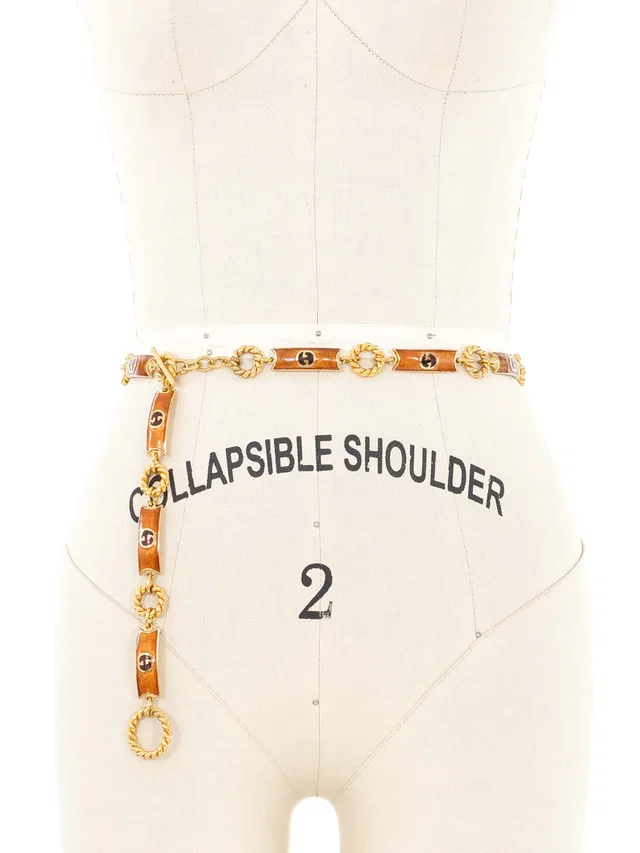 Gucci Enamel Logo Accented Chain Belt from Arcade Vintage
