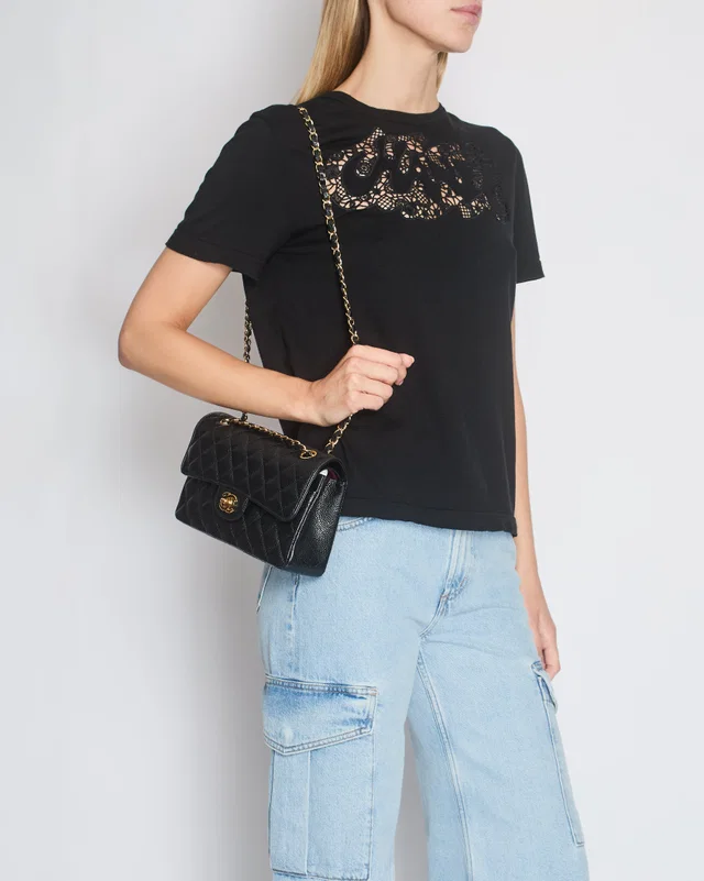 Chanel Black Crochet Logo T-Shirt Size FR 34/36 (UK 6/8) in Black from Sellier