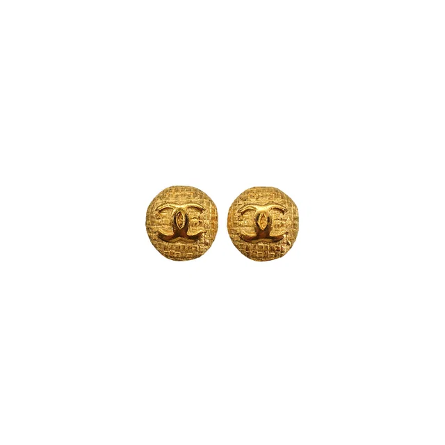 Chanel Vintage Earrings Round Matelasse Cocomark Gold Accessory 29 in Gold from Luxury Promise