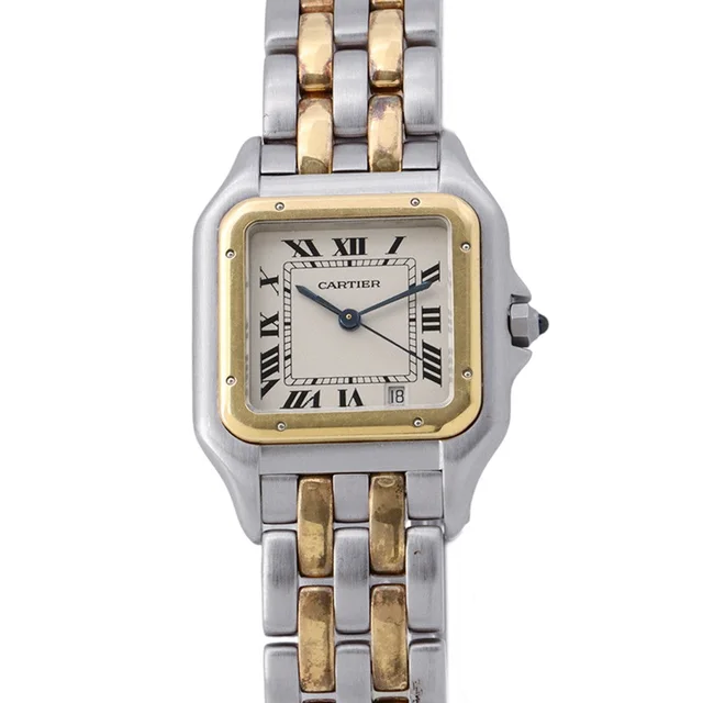 Cartier PANTHERE 2 Row MM Stainless Steel K18YG Ivory DialW25028B6 in White from GALLERY RARE