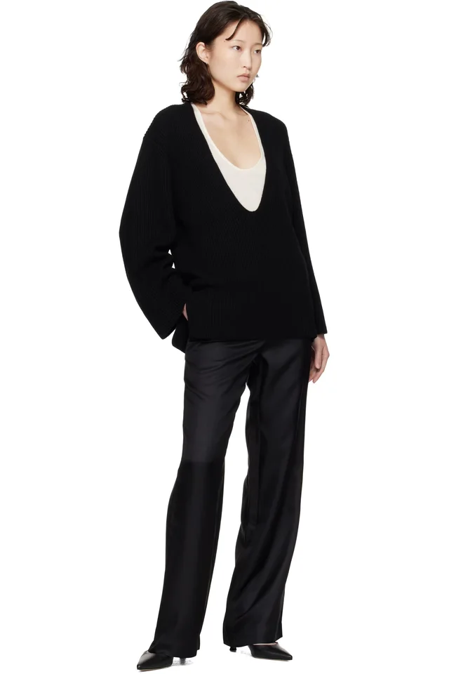 Loulou de Saison Black Gabe U Neck Ribbed Cashmere Sweater, photo 4 of 4 from SSENSE