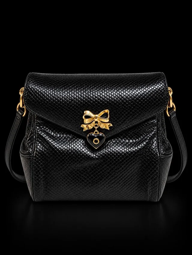 Judith Leiber Vintage Black Karung Snakeskin Crossbody Bag Bow Heart Charm in gold|black from Poshmark
