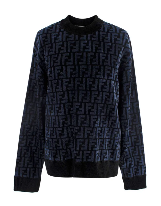 Fendi Blue Embossed Crewneck Jumper in Blue from HEWI
