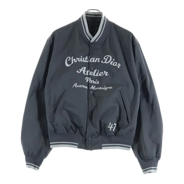 Dior Embroidered Logo Casual Jacket Front Embroidery Nylon Bomber Gray in Grey Nylon from The Reluxe