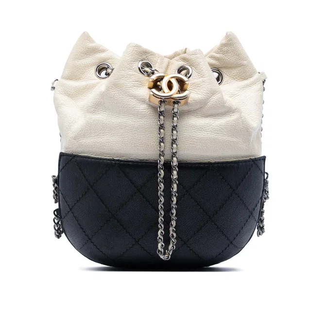 Black Chanel Small Bicolor Quilted Calfskin Gabrielle Bucket Bag in Black Calfskin from Designer Revival