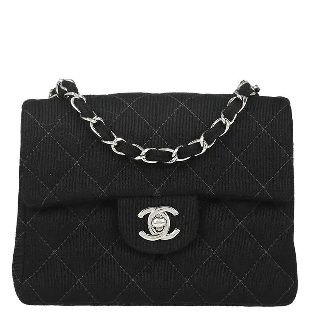 Chanel 2000-2002 Black Cotton Mini Classic Square Flap Shoulder Bag 17 in Black from AMORE Vintage Tokyo