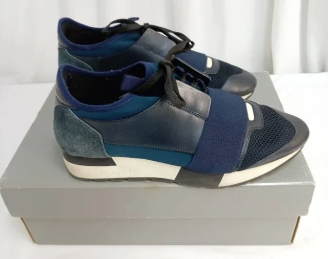 Balenciaga Race Runner Sneakers in Blue Calfskin from Oxfam Online Shop
