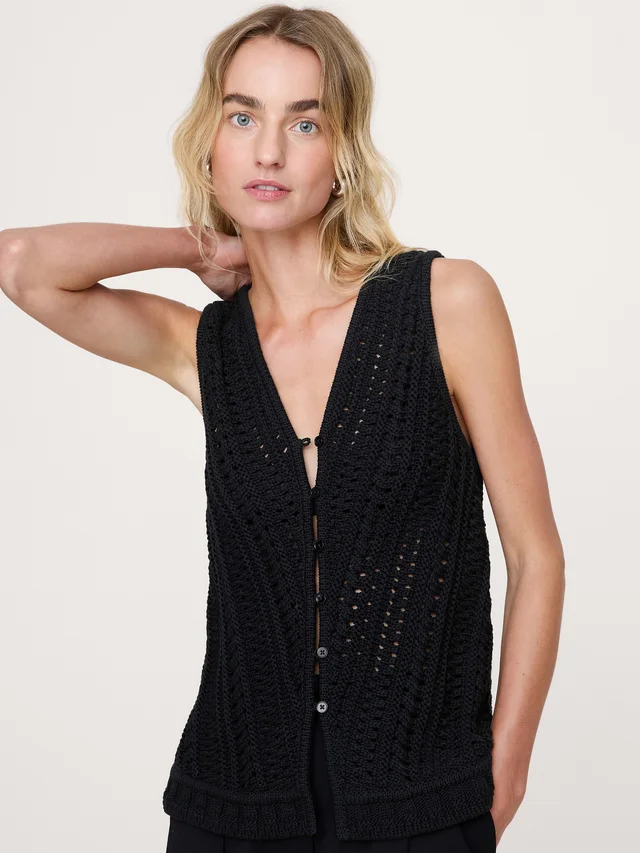 Banana Republic Cotton Crochet Sweater Vest in Black, photo 3 of 5 from Banana Republic (US)