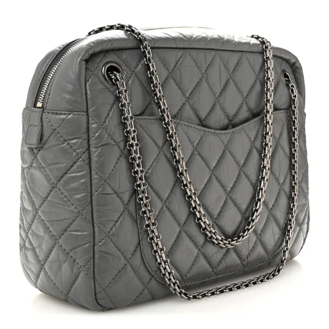 Chanel Aged Calfskin Quilted Large Reissue Camera Case Grey in Grey Calfskin from FASHIONPHILE, photo 3 of 10