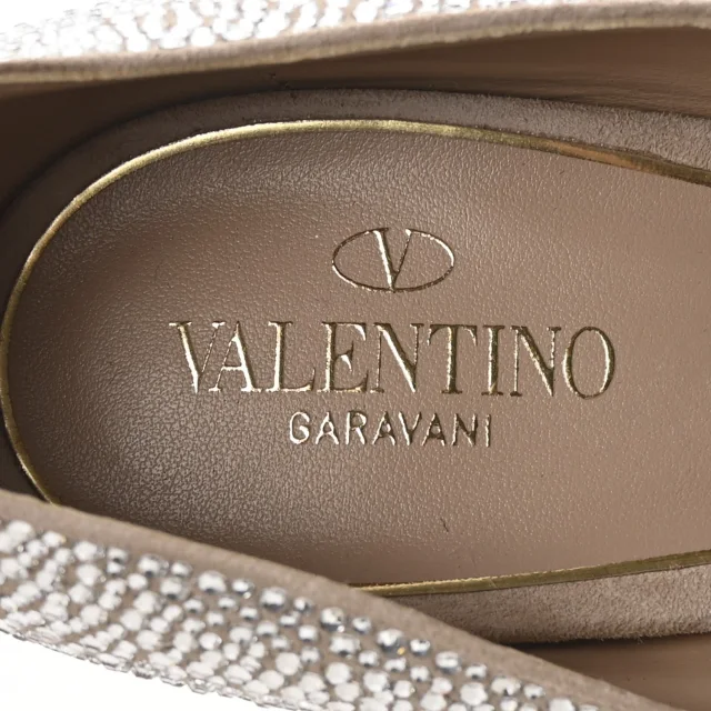 Valentino Garavani Crystal Suede Tan-Go 55/155mm Platform Pumps 41 Rose Cannelle in Brown Suede from FASHIONPHILE, photo 8 of 9