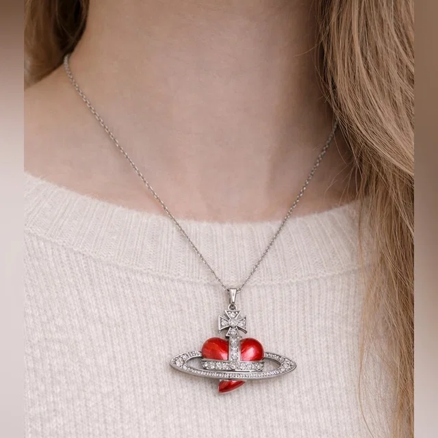 Vivienne Westwood Diamonte Heart Orb Red And Silver Heart Pendant Necklace in silver|gray|red from Poshmark