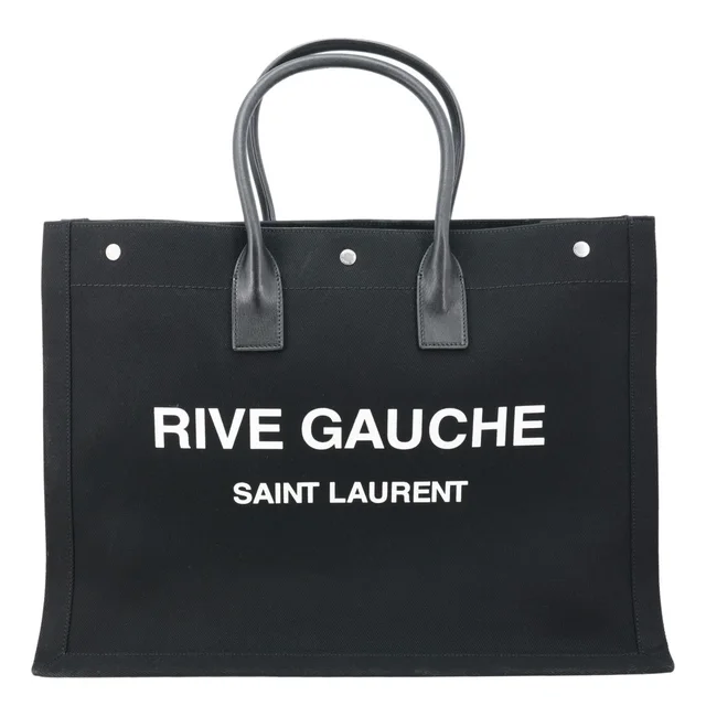 Saint Laurent Rive Gauche Linen Tote Bag Black in Black Leather from Dallas Designer Handbags