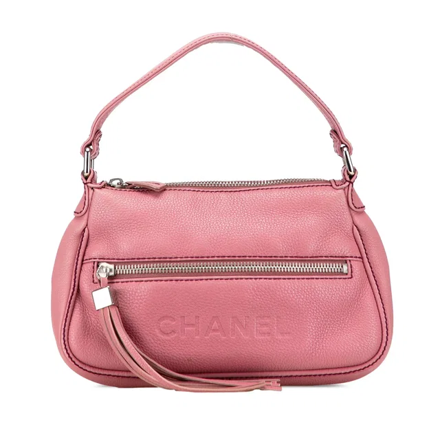 Pink Chanel Calfskin LAX Front Pocket Shoulder Bag in Pink Calfskin from Designer Revival