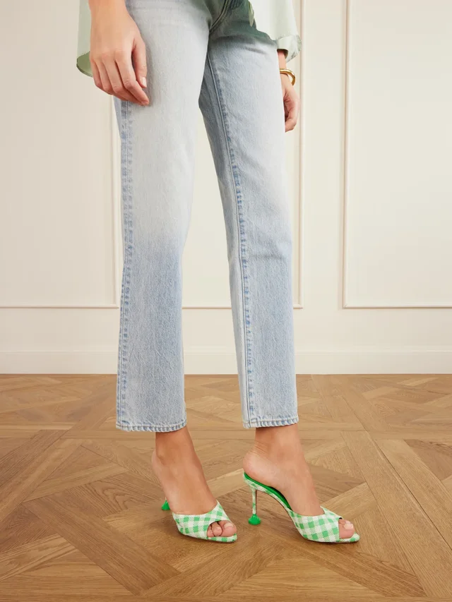 AQUAZZURA Bisous 85 checked jacquard mules in Green, photo 2 of 2 from NET-A-PORTER (Canada)