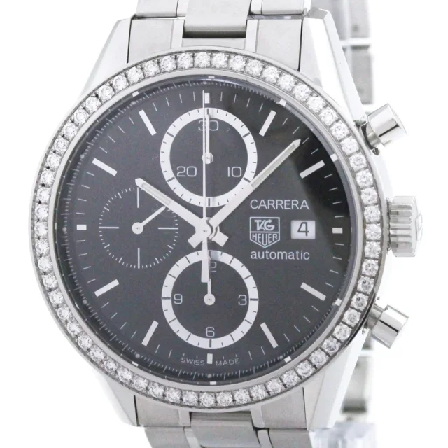 TAG Heuer Carrera Chronograph Diamond Stainless Steel Automatic Mens Watch CV201J Polished in Black from Elady
