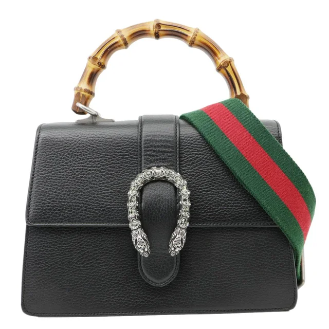 Gucci Dionysus Bamboo Medium Leather Top Handle Shoulder Bag Black 448075 in Black Leather from Dallas Designer Handbags